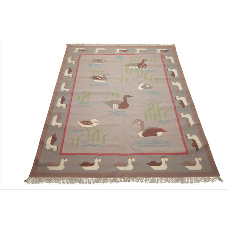 Tapis transitionnel en laine taupe en laine tissé à la main 8 x 9 pi 8 po