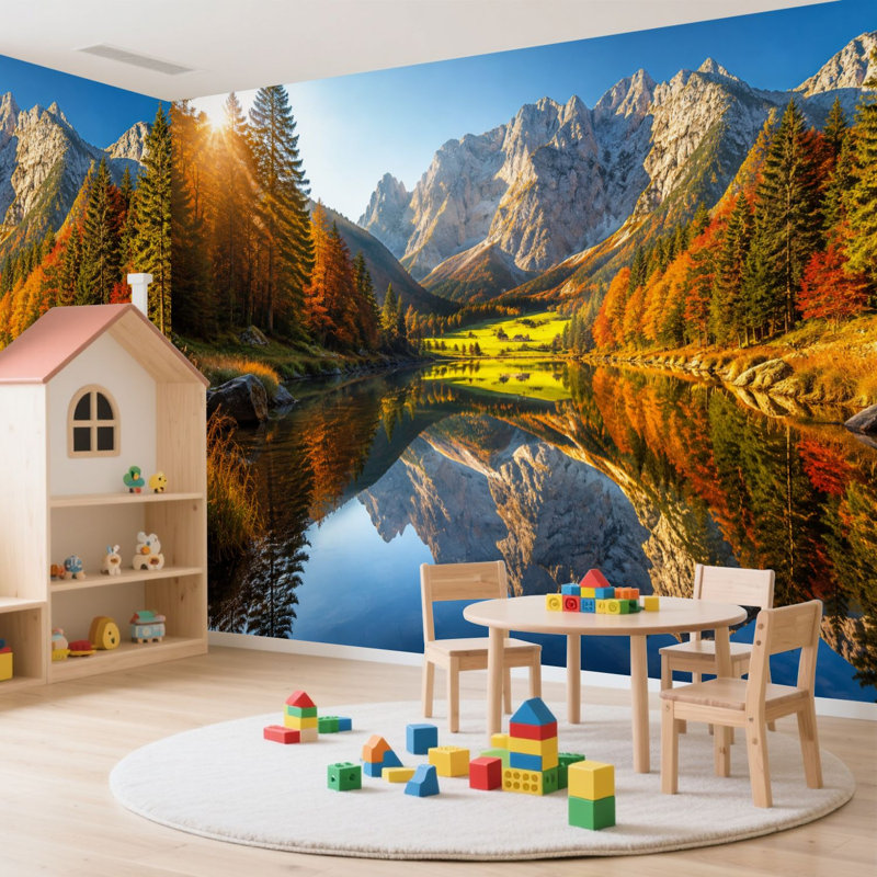 Papier peint adhésif auto-adhésif Fantastic Autumn Sunset Hintersee Lake, 100.08" L x 144" W