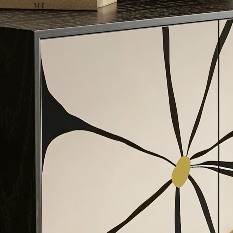 Armoire en bois massif avec poignées en métal élégantes, Noir