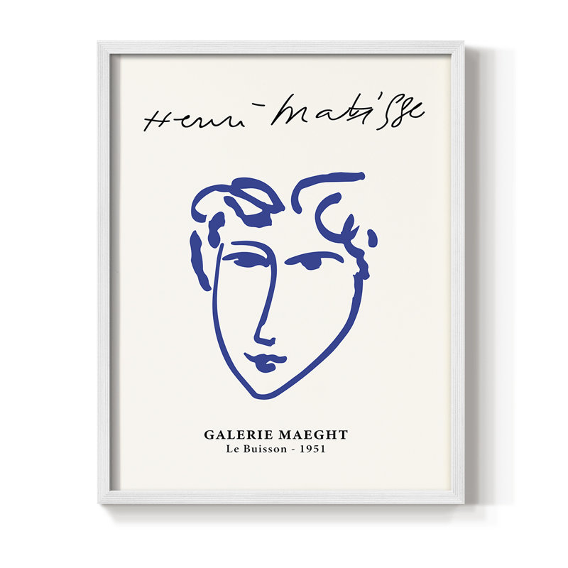 Matisse CVII, reproduction encadrée - bois massif, Blanc, H 10 po x l 8 po