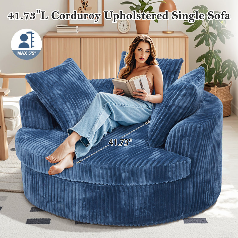 59" Upholstered Compression Chaise Lounge Chair With Armrests & Throw Pillows, No Assembly Required, Blue