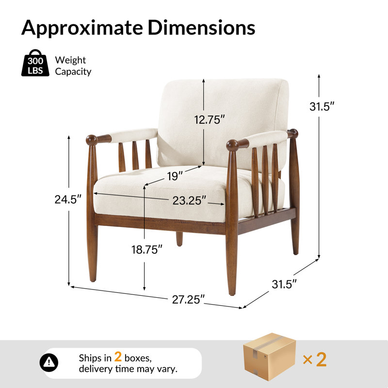 Avidite 27.25"W Farmhouse Solid Wood Arm Chair No Assembly Needed, Beige