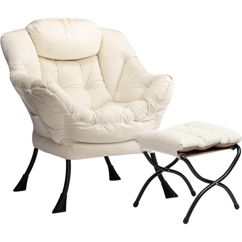 Armchair Accent Chair Lazy Chair with Footstool, Cream