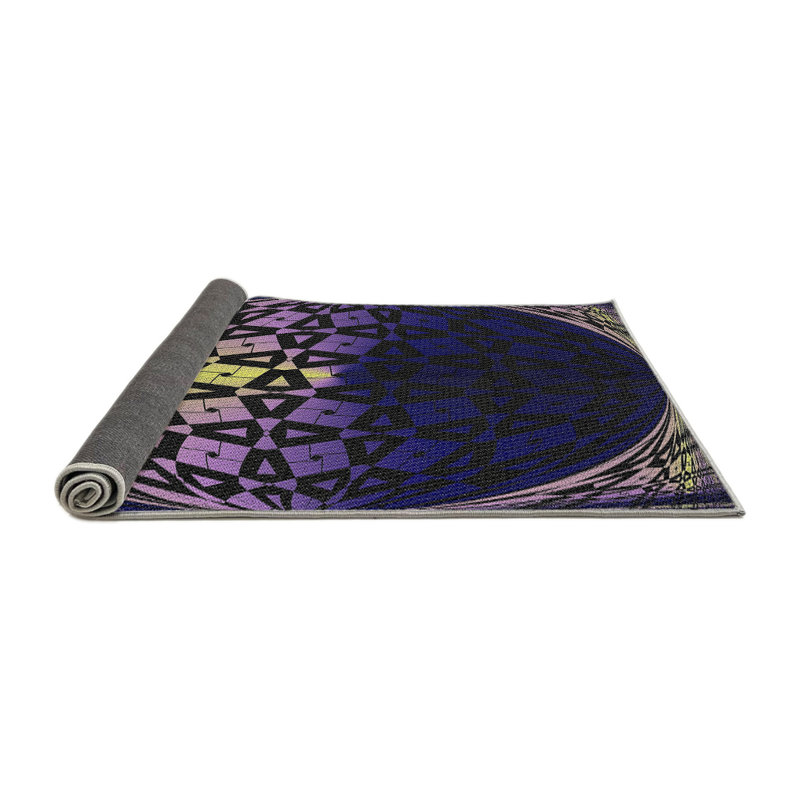 Tapis mauve/jaune à motifs, Rond 4 pi