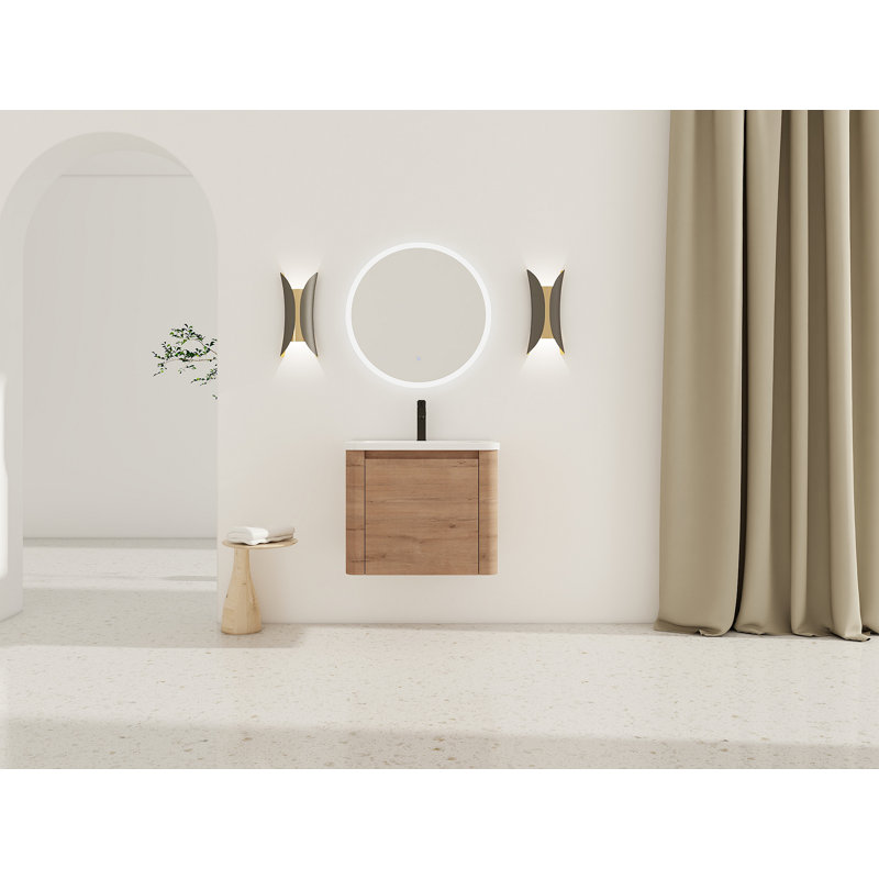 Meuble-lavabo mural avec lavabo en céramique blanche et porte à fermeture douce, emballage KD, contreplaqué, 24"