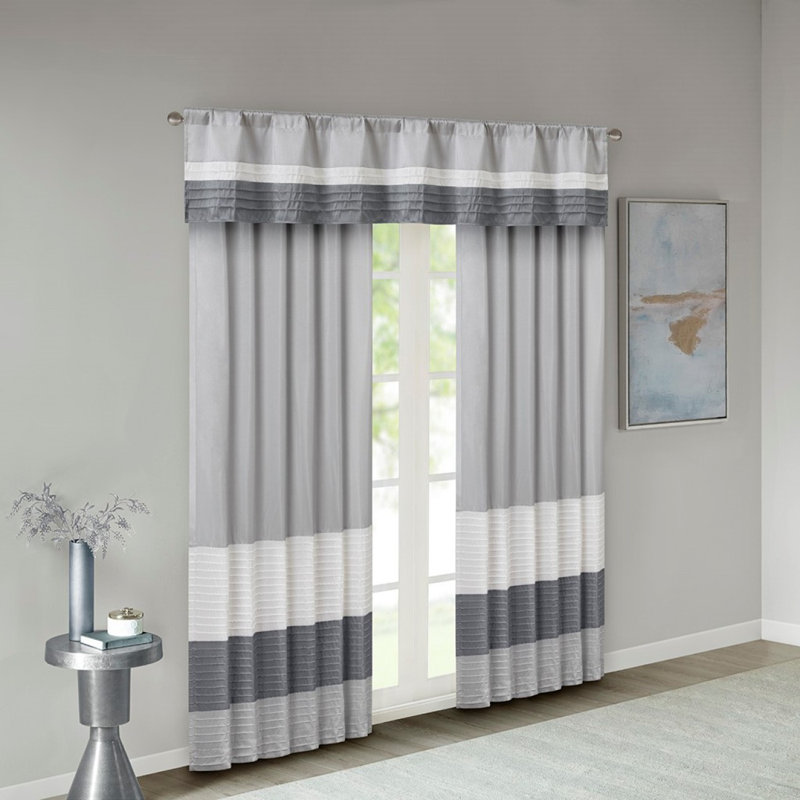 Polyoni Pintuck Curtain Panel(Only 1 Pc Panel), Gray