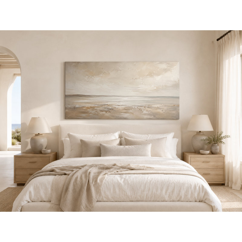 Jadie de paysage côtier beige et gris, L 55 po x H 27,5 po x P 1,5 po