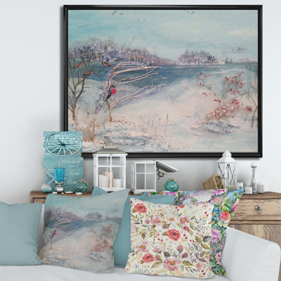 " Winter Trees River And Birds " Painting Print
