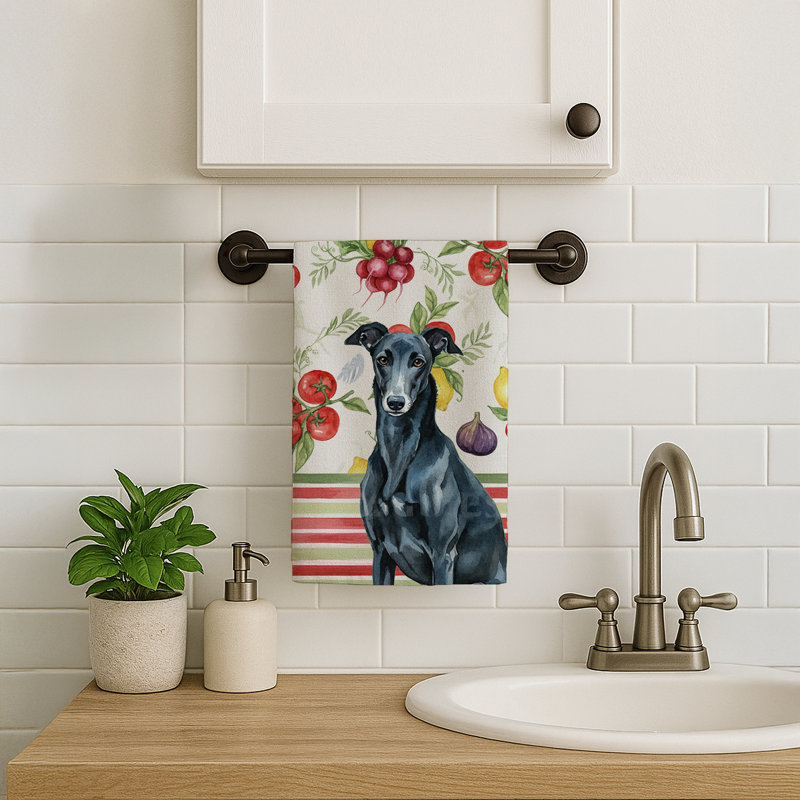 Black Greyhound Vegetables Kitchen Towel, Black Greyhound