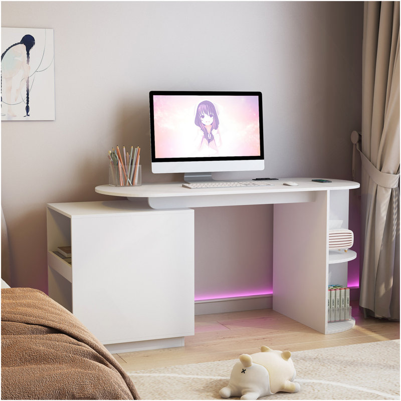 Table de bureau moderne, bureau extensible avec étagères de rangement à tiroirs ouverts, bureau d'ordinateur avec étagère à livres, bureau de direction en bois pour adolescents Bureau d'écriture pour ordinateur portable