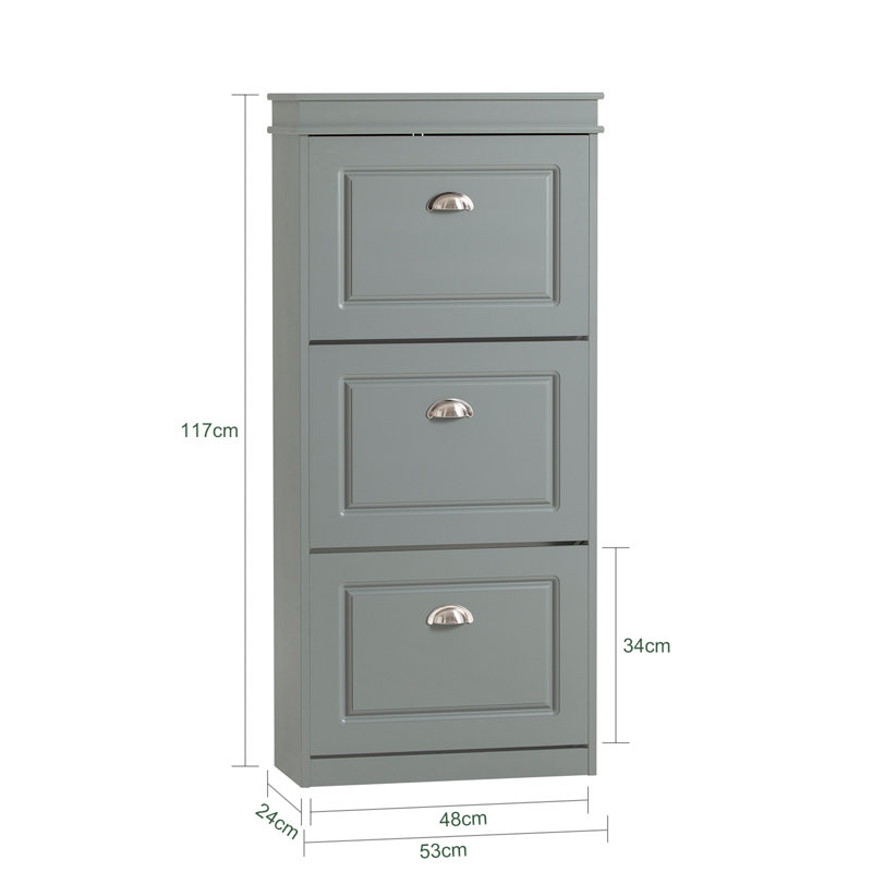 3 Flip-drawers Shoe Cabinet Shoe Storage Cupboard Organizer, Grey, Gray, 46"H x 21"W x9.4"D
