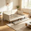 Lit plateforme rembourré pour lit simple avec deux tiroirs de rangement, canapé-lit réglable en velours, beige