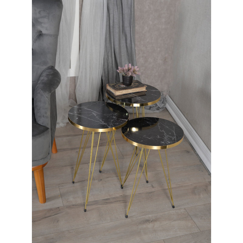 Ginsburg 3 Legs End Table Set, Black