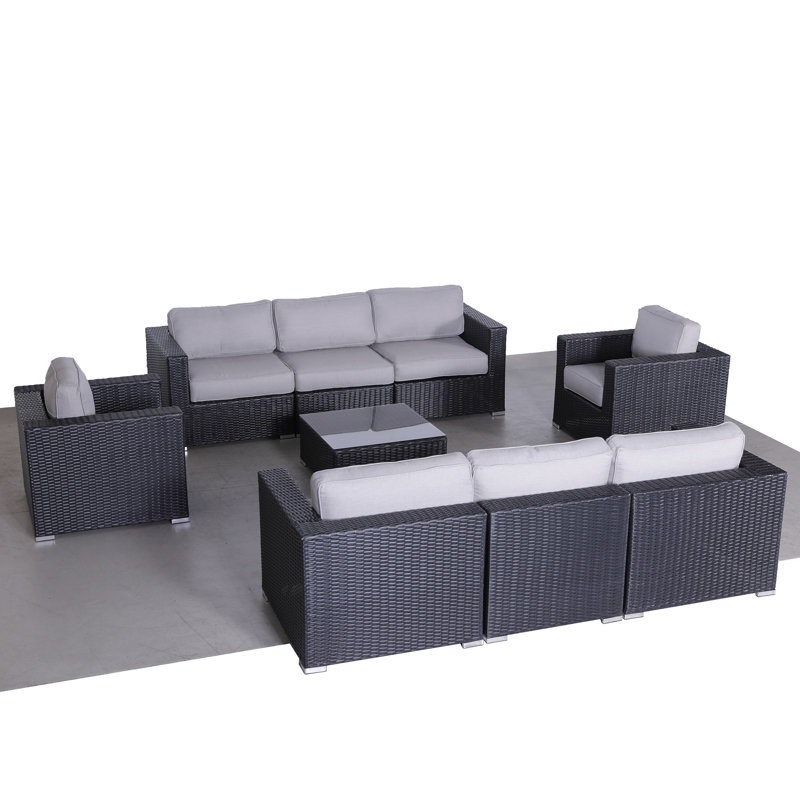 Ensemble de conversation pour 8 personnes avec coussins Demarest Wicker, Noir