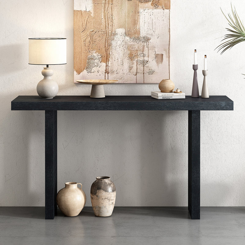 Oak Veneer Console Table With Distinctive Side Shapes, Suitable For Entryway, Hallway, Living Room, Foyer, Corridor