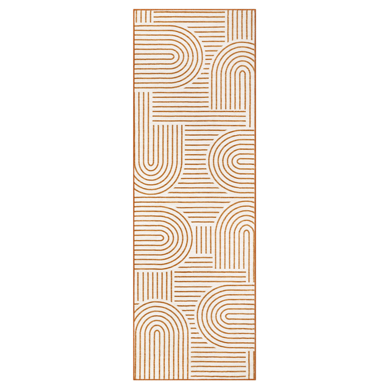Modern Abstract Runner Rug 2.5x8 Machine Washable Runner Non Slip Rubber Backing Non-Shedding Hallway Rug Foldable Carpet for Kitchen Dorm Laundry Orange