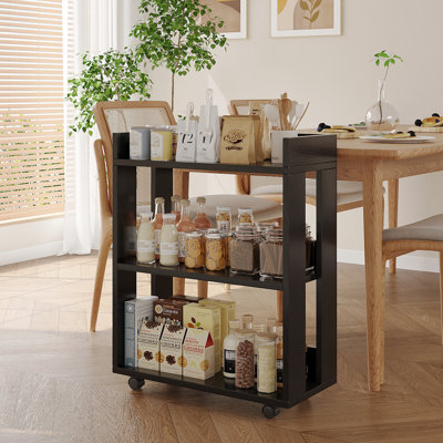 Support de rangement portatif à 3 niveaux, conception à roulettes universelles, rangement ouvert, support de rangement pratique pour plusieurs salles de séjour et bureau