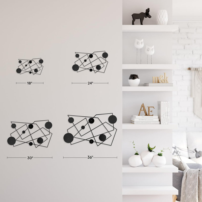 Décoration murale en métal, H 18 po x l 36 po x P 0,05 po, Noir