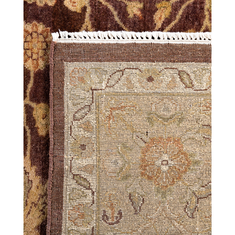 Oushak Brown and Beige Floral Wool Handmade Area Rug