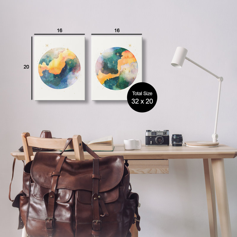  "Outer Space Round Galaxies", ensemble de 2 toiles murales par Grace Popp, H 20 po x l 16 po