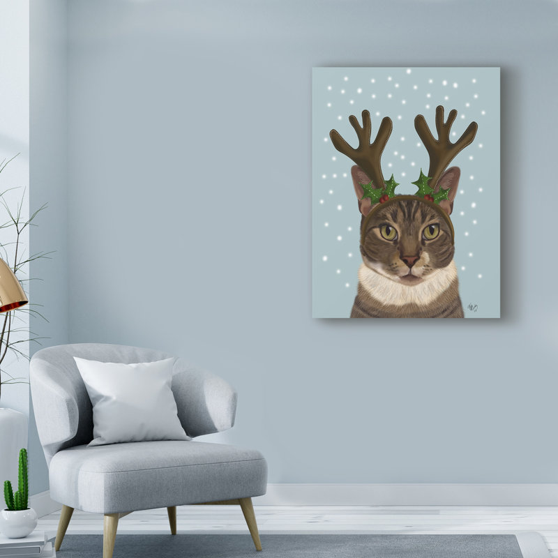 «Calico Cat and Antler» par Fab Funky, impression sur toile, H 19 po x l 14 po x P 2 po