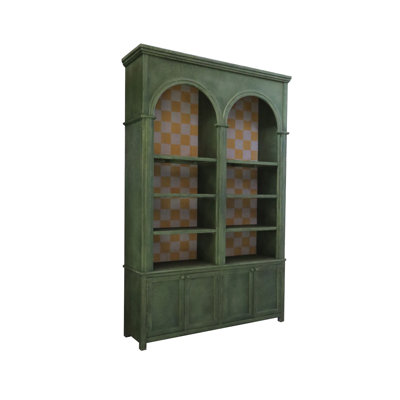 Tall Antique Pine Wood Cabinet With Checkered Interior