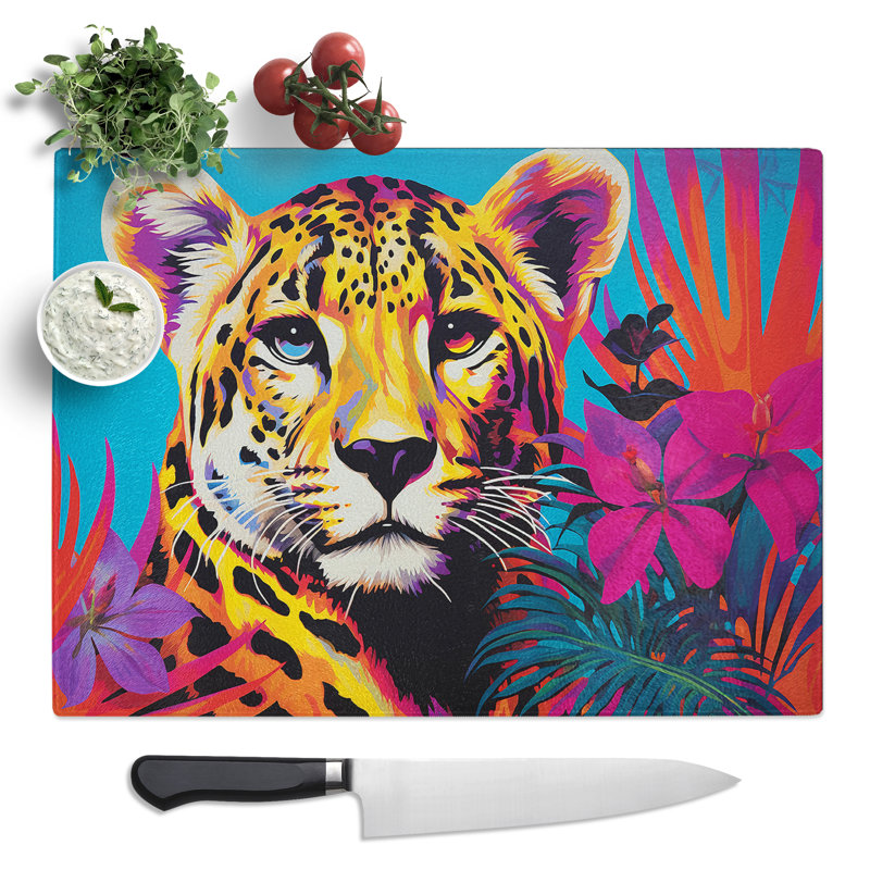 Cheetah Pop Art  Glass Chopping Board