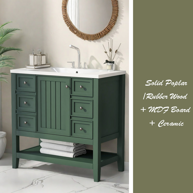 Ensemble de meuble-lavabo 36 po avec lavabo, une armoire et trois tiroirs, Vert
