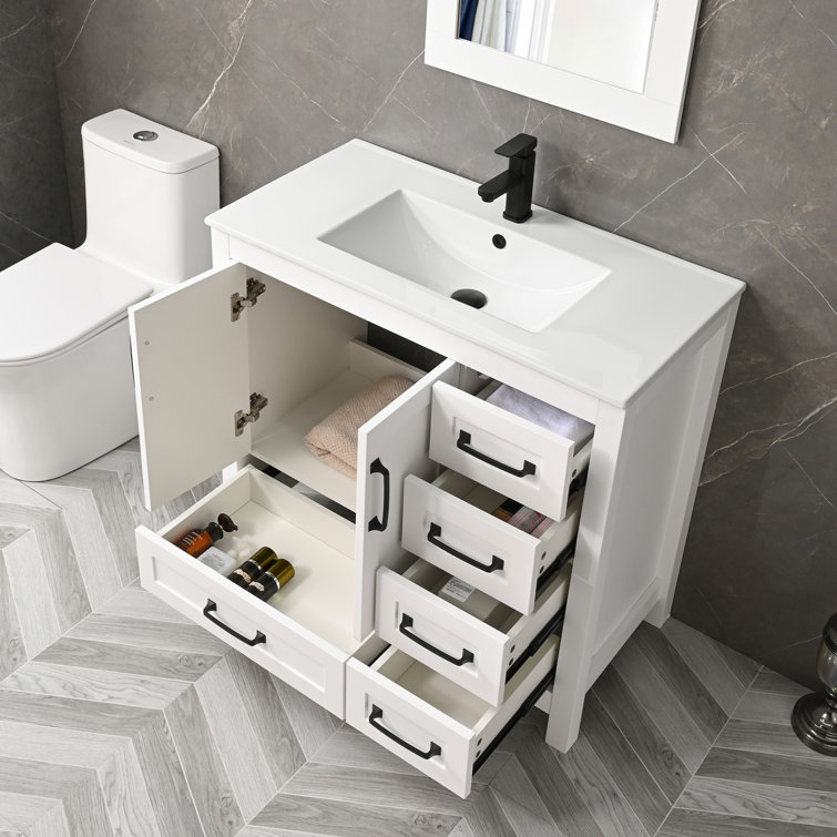 Renovators Supply Small Black & White Bathroom Vanity Cabinet Sink with Faucet and Drain