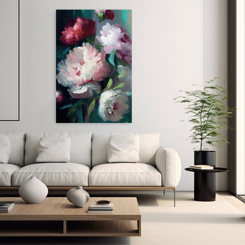 Art mural abstrait contemporain pivoines Lucious