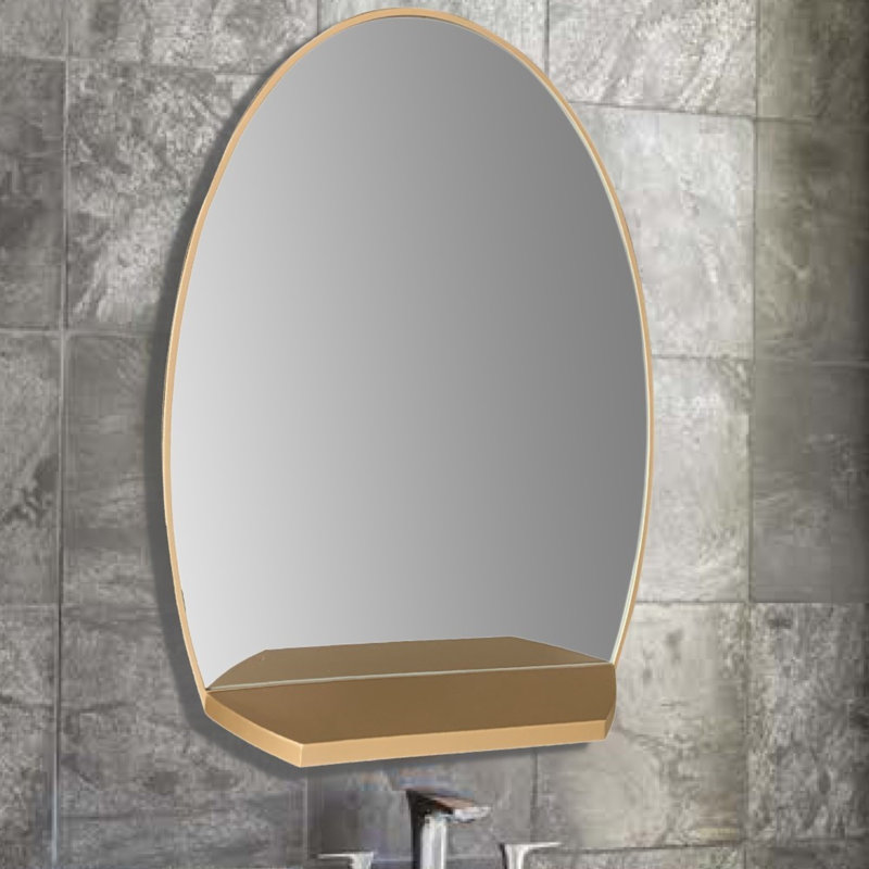 Olly-Jude Metal Oval Mirror with Shelves, Gold