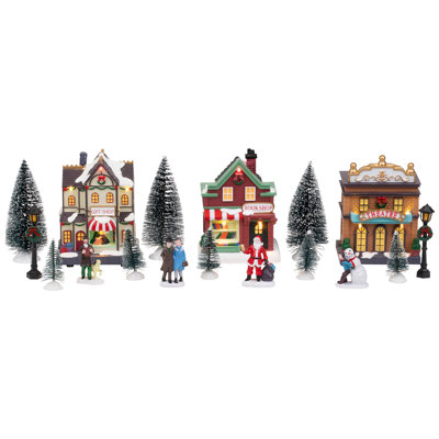 Ensemble de 17 bâtiments de village de Noël avec figurines à DEL