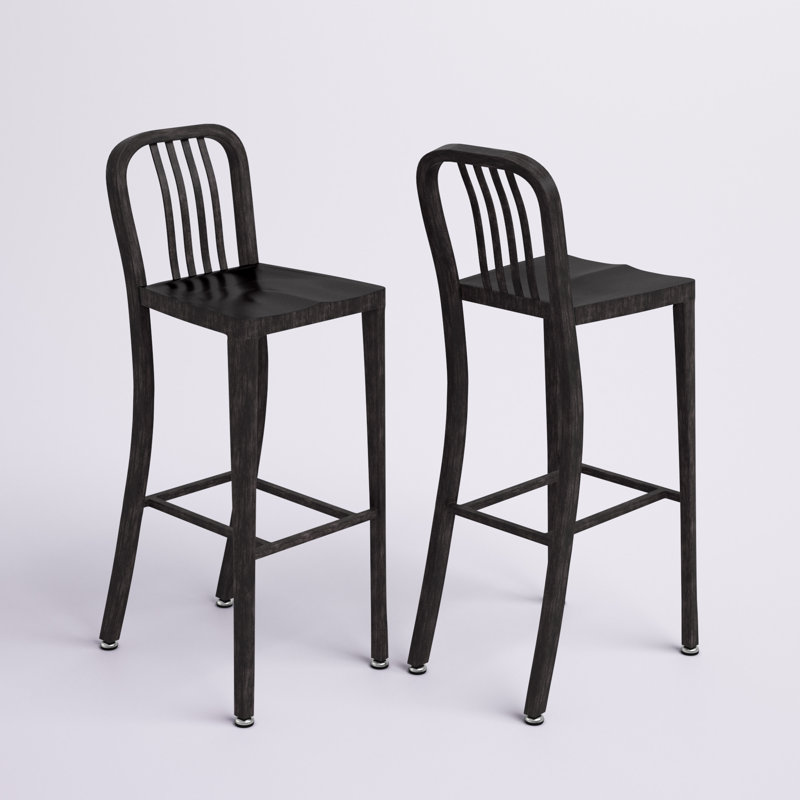 Tabouret de bar d'intérieur et d'extérieur de qualité commerciale avec dossier à lattes verticales, Noir clair