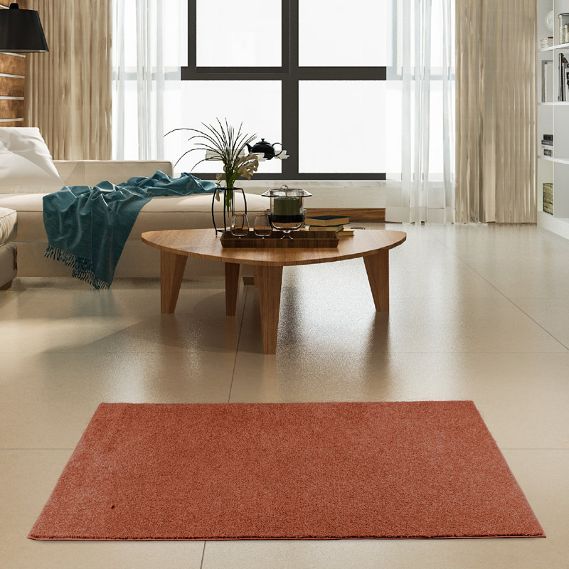 Rust 2' x 3' Solid Color Stain-Resistant Kids Rug