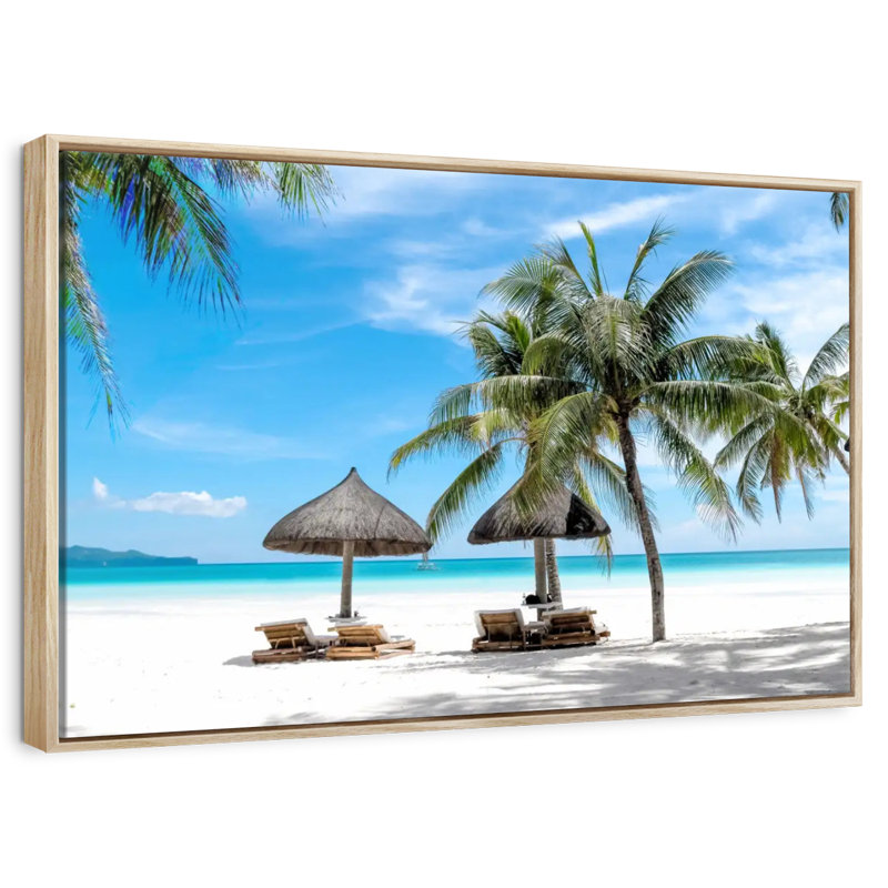 Bord de mer Boracay, 25 po x 17 po, Cadre flottant en bois naturel