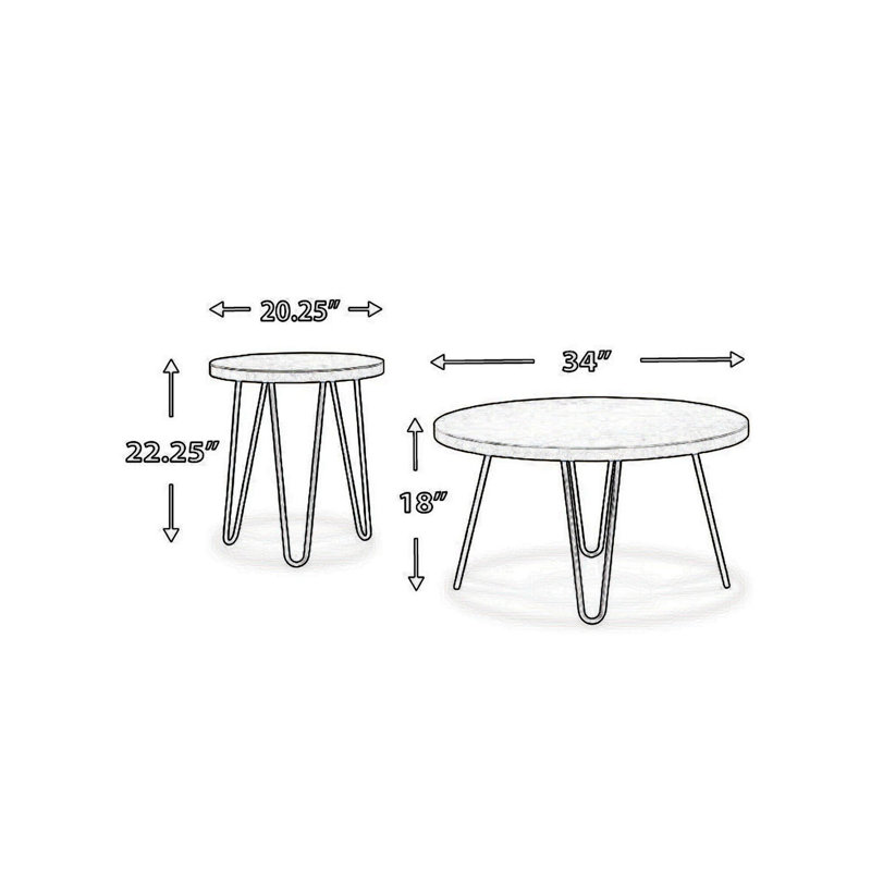 Hadasky Round Brown Faux Stone and Metal Coffee Table Set