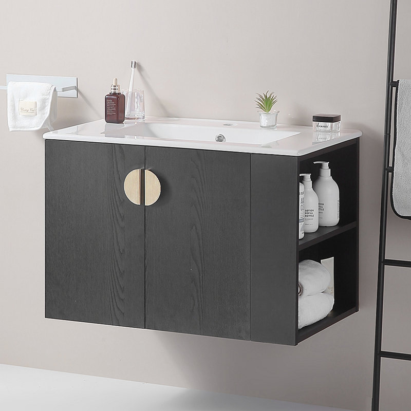 Ensemble de meuble-lavabo avec lavabo et deux portes, Noir