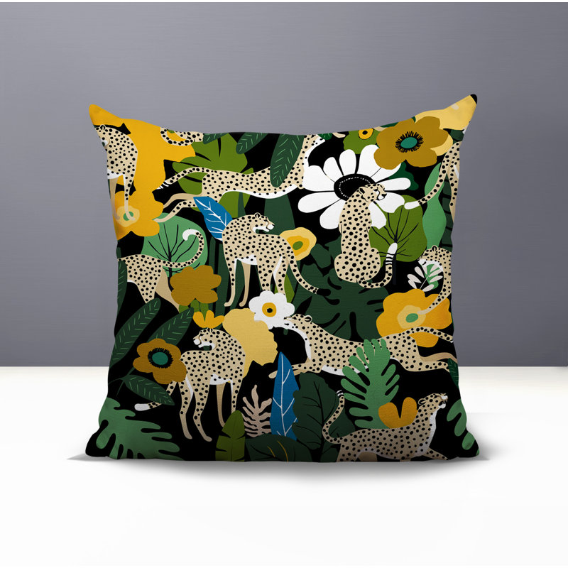 Oreiller carré réversible intérieur / extérieur Nogi Leopard, Carré 18 po, Jaune