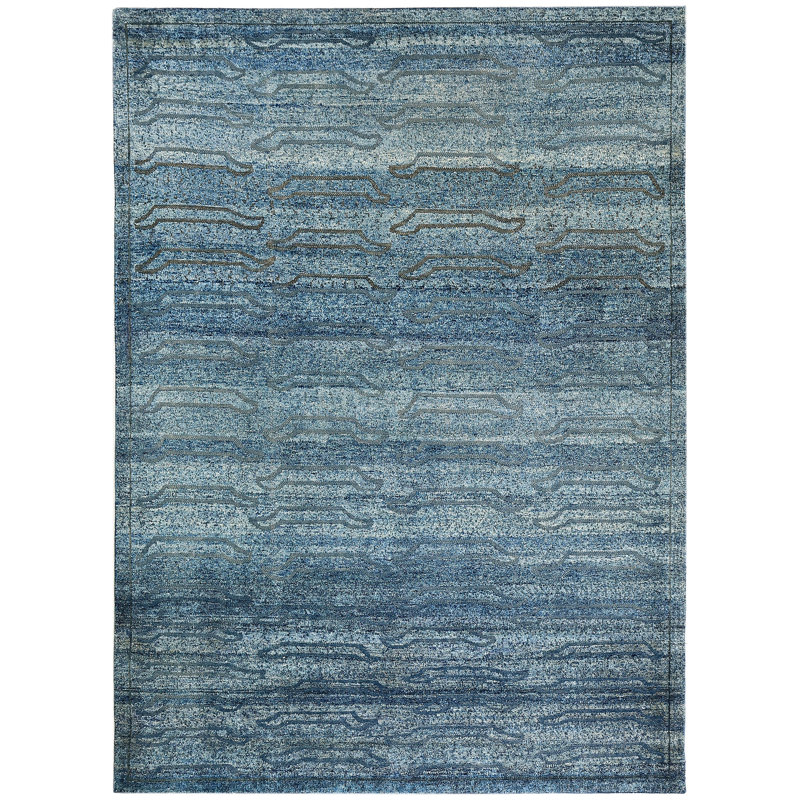 Alchemy Contemporary Wool Silk Blend Rug, Blue, Rectangle 4'2" x 5'11"