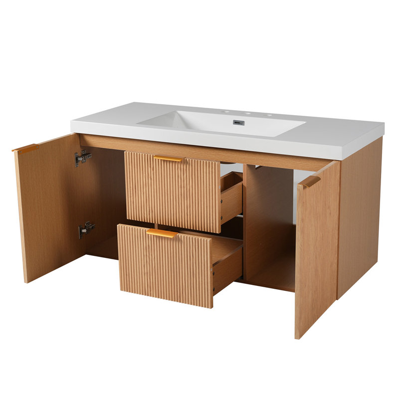 Meuble-lavabo mural simple 47,24 po avec panneau en bois aggloméré et finition grain de bois