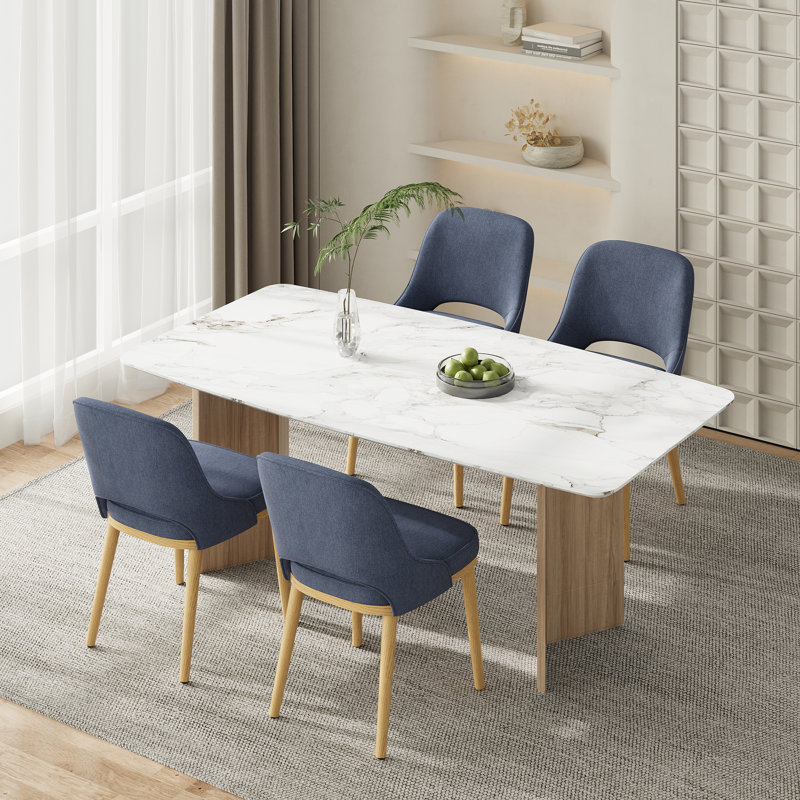 49cm H Fabric Upholstered Side Chair in Beige, 4, Blue