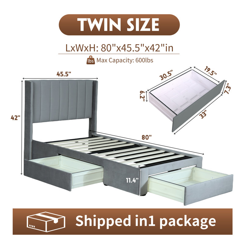 Lit plateforme avec rangement Jeilyn, gris, Simple