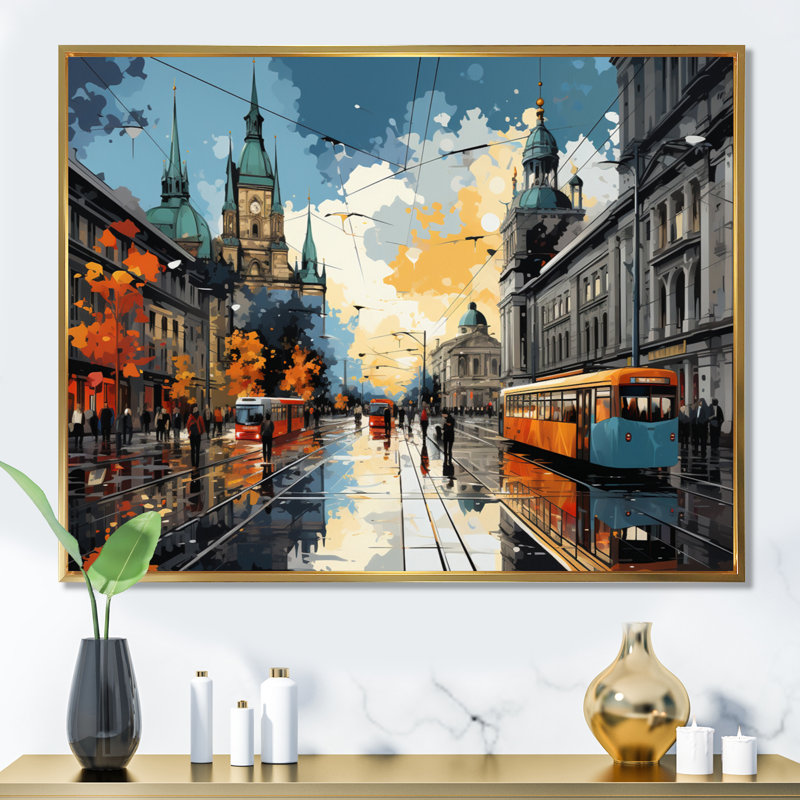City City Popart II sur toile, H 24 po x l 32 po x P 1 po, Cadre flottant noir