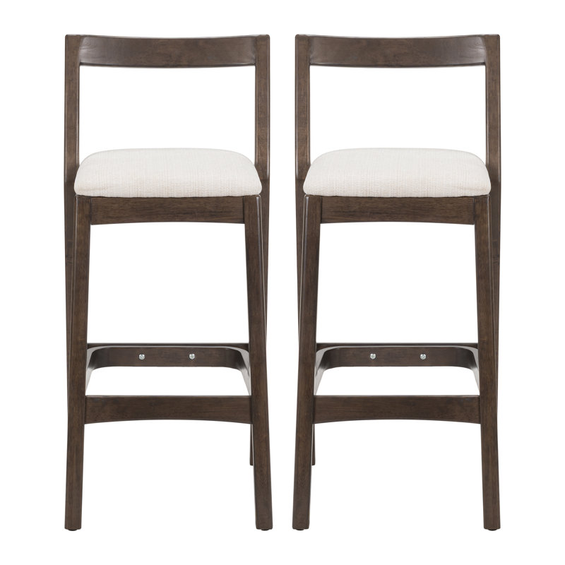 Orlen Modern Rubberwood Barstool With Upholstered Cushion And Low Backrest, Beige Seat/ Dark Brown Frame