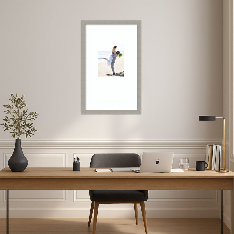 Cadre photo Woodgrain, Grain de bois rayé gris, 16 x 26 avec passe-partout 8 x 10