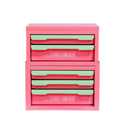 Multi-purpose Storage Drawer In Pink, Suitable For Hairbrush And Food Storage, Iron Sheet Five Drawer-style Box Pink Color Desktop, Office, Cosmetic Organization, With Built-in Handle Stackable Design