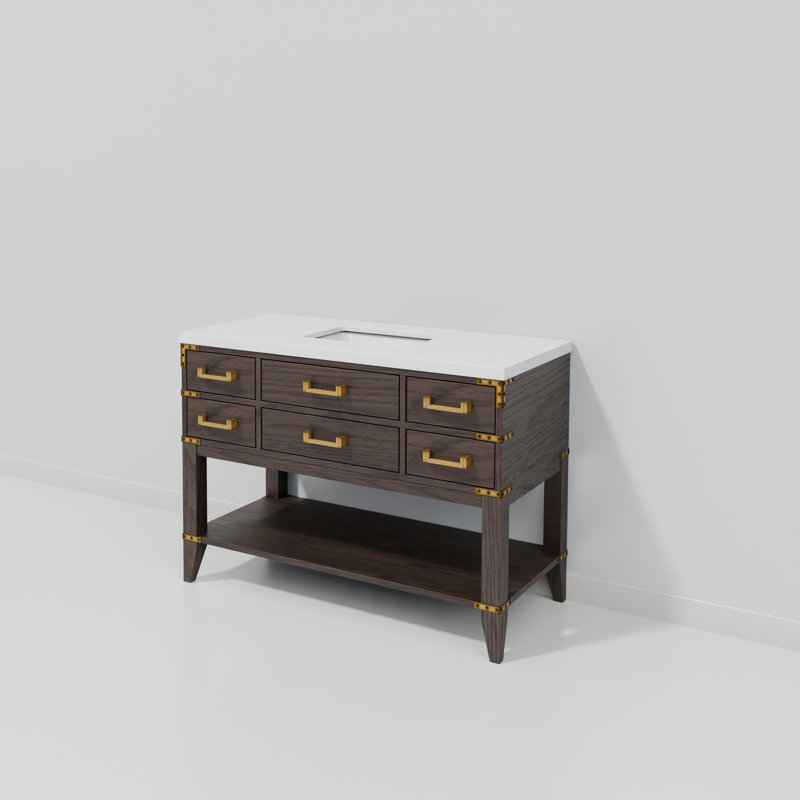 48" Single Bathroom Vanity Set, Brown Oak, White Quartz