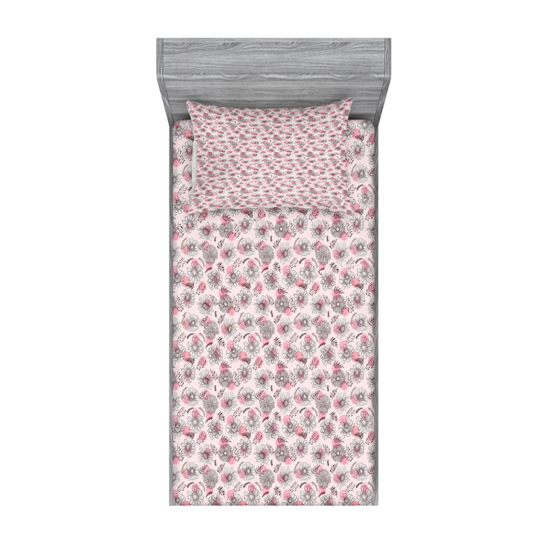 Microfiber Floral Sheet Set, Twin XL Sheet Set with Fitted Sheet