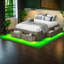 Lit plateforme spacieux avec rangement, MDF gris antique, maison moderne