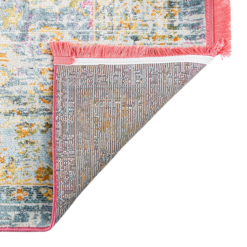 Tapis rose en polypropylène tissé à la machine Haefner, Carré 5 pi 5 po